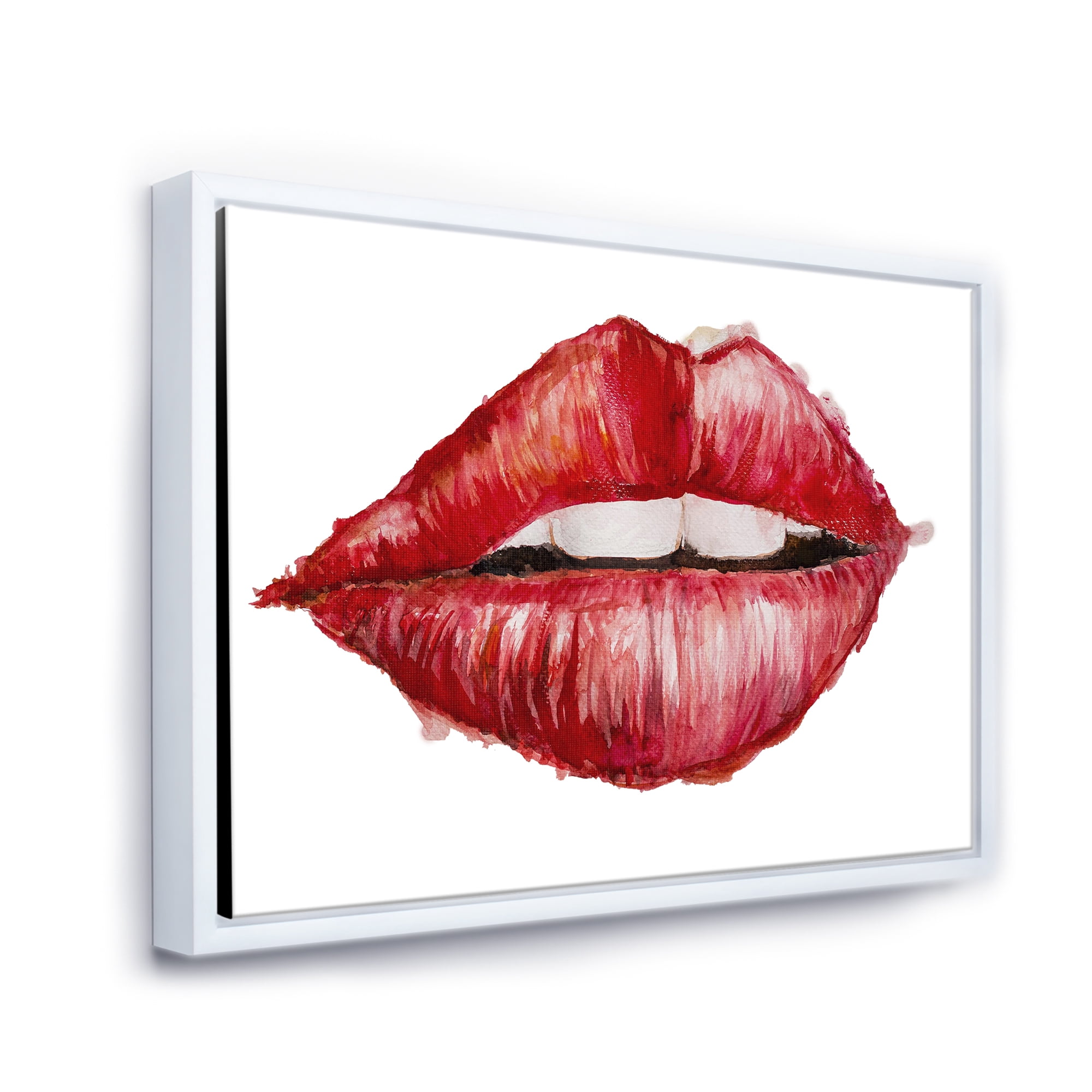Designart 'Valentines Day Red Female Lips' Modern Framed Canvas Wall Art Print