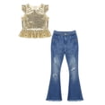 thumbnail image 3 of vastwit Kids Girls Clothes Outfit Summer Fashion Sequins Mermaid Top+Flared Jeans Pants Dancewear Gold 10, 3 of 5