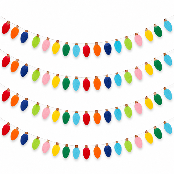ABPETE 4 Pcs Felt Christmas Garland Colorful Felt Light Bulb Ball Garland Christmas Decorations Rainbow Xmas Lights Hanging Decor for Home Tree Wall Door Holiday Party