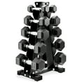 thumbnail image 1 of BalanceFrom 150 lb Rubber Coated Iron Dumbbell Hex Weights Set with A-Frame Rack, Black, 1 of 12