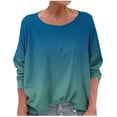 thumbnail image 2 of Tops for Women under $5 Round Neck Long Sleeved Gradient Solid Color T-shirt Top Army Green M, 2 of 5