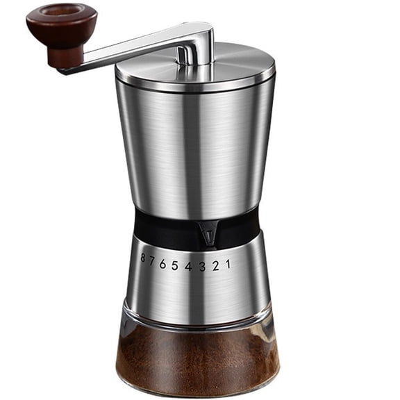 Coffee Grinder Large Capacity for Home Use, 8 Adjustable Coarseness Setting, Ceramic Burr Hand Held Stainless Steel Espresso Bean Mill for Travel Camping, Easy to Clean（Silver18*9）