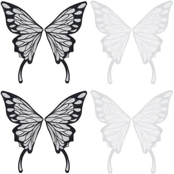 4Pcs 2 Colors Butterfly Lace Applique Butterflies Sew on Patches Embroidered Collar Trim Decor Tulle Fabric Patch