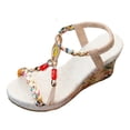 thumbnail image 6 of Platform Wedge Heels for Women Espadrilles Sandals Comfortable Open Toe Ankle Strap Boho Dressy Summer Slip on Shoes White Size 6.5, 6 of 6
