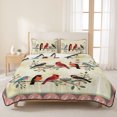 thumbnail image 3 of Quilts Twin Size Bedding Set, Rustic Cardinal Bird Lightweight Quilted Comforter, Country Leaves Branches Berries Pink Soft Reversible Bedspread Coverlet with Pillow Covers for All Season, 68" x 86", 3 of 9