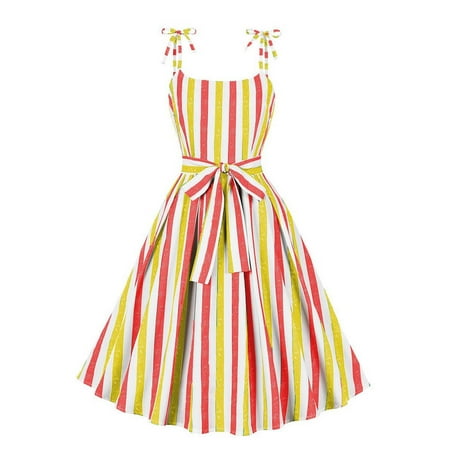 Usdian Graduation Dress Crew Neck Sleeveless Tank Dresse Slim Fit Fit and Flare Dresses Summer Dresses for Women Casual Printed for Women Yellow XXXXL Clearance Sales Today