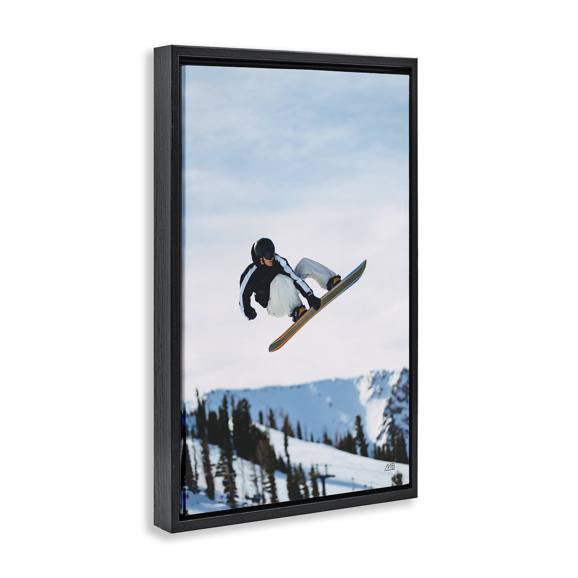 Stupell Industries Snowboarder Air Tricks Sports Photography Black Floater Framed Canvas Art Print Wall Art, 21 x 31