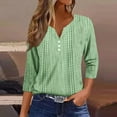 thumbnail image 2 of ZQUUVOU Women's T-Shirt Casual Printed V-Neck Button 3/4 Sleeve V-Neck Loose Blouse Green (2XL), 2 of 5