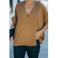 thumbnail image 4 of ABPHQTO Blusa de manga corta con cuello en V suelto marrón sólido para mujer, 4 of 5