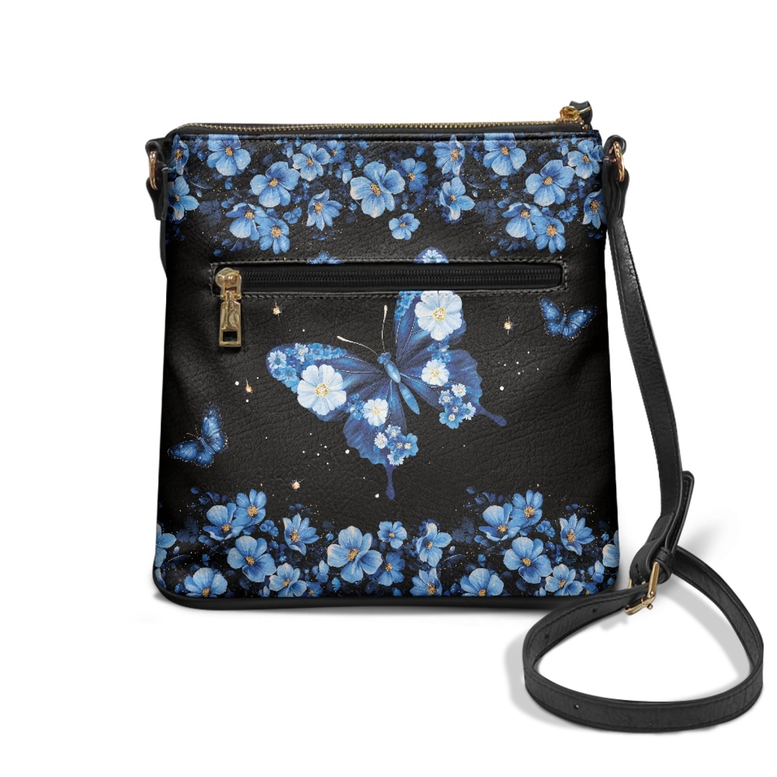 ZUXONGSY Butterfly Daisy Floral Print PU Leather Shoulder Bag for Women Lightweight Crossbody Purse Messenger Bag Casual Multiple Pockets Bag with Zipper for Daily Use Travel