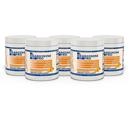 L-Arginine Pro Nitric Oxide Booster - 5500mg L-Arginine, 1100mg L-Citrulline Cardio Health, 5-Pack Jars, Citrus Orange