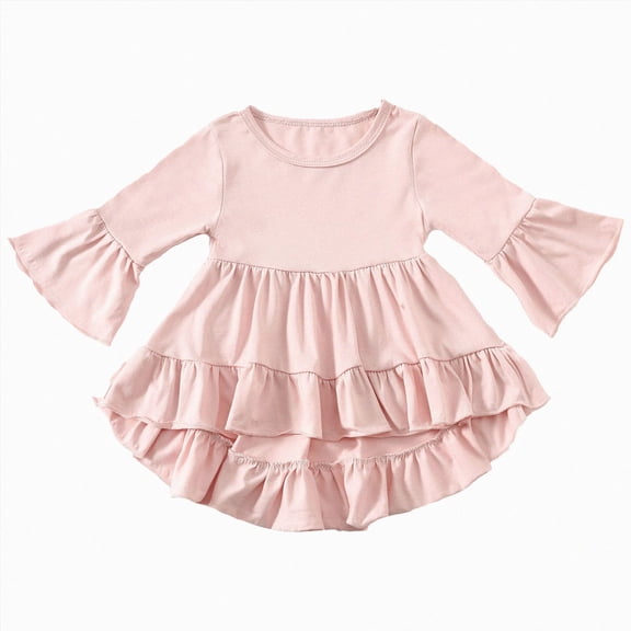 Splozh Long Sleeve Shirts for Girls 12 18 24 Months 3T 4T 5T 6T Infant Toddler Solid Color Round Neck Shirt Stylish Blouse with Ruffled,Pink,3-4 Years