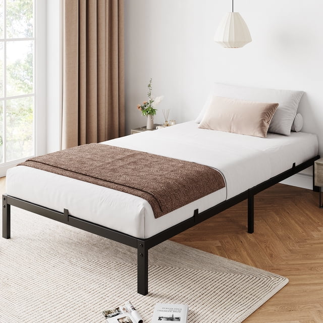 10 Inch Twin Size Low-Profile Platform Bed Frame - No Box Spring Needed, Heavy Duty Metal Frame with 800 lb Capacity, Noiseless & Easy Assembly, Black