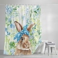 thumbnail image 4 of Easter Bunny Extra Long Shower Curtain Set, Waterproof Shower Curtains for Bathroom, Spring Green Leaves Scarf Rabbit Botanical Washable Fabric Bath Curtain for Bathtub with Hooks 72x96 Inches, 4 of 9