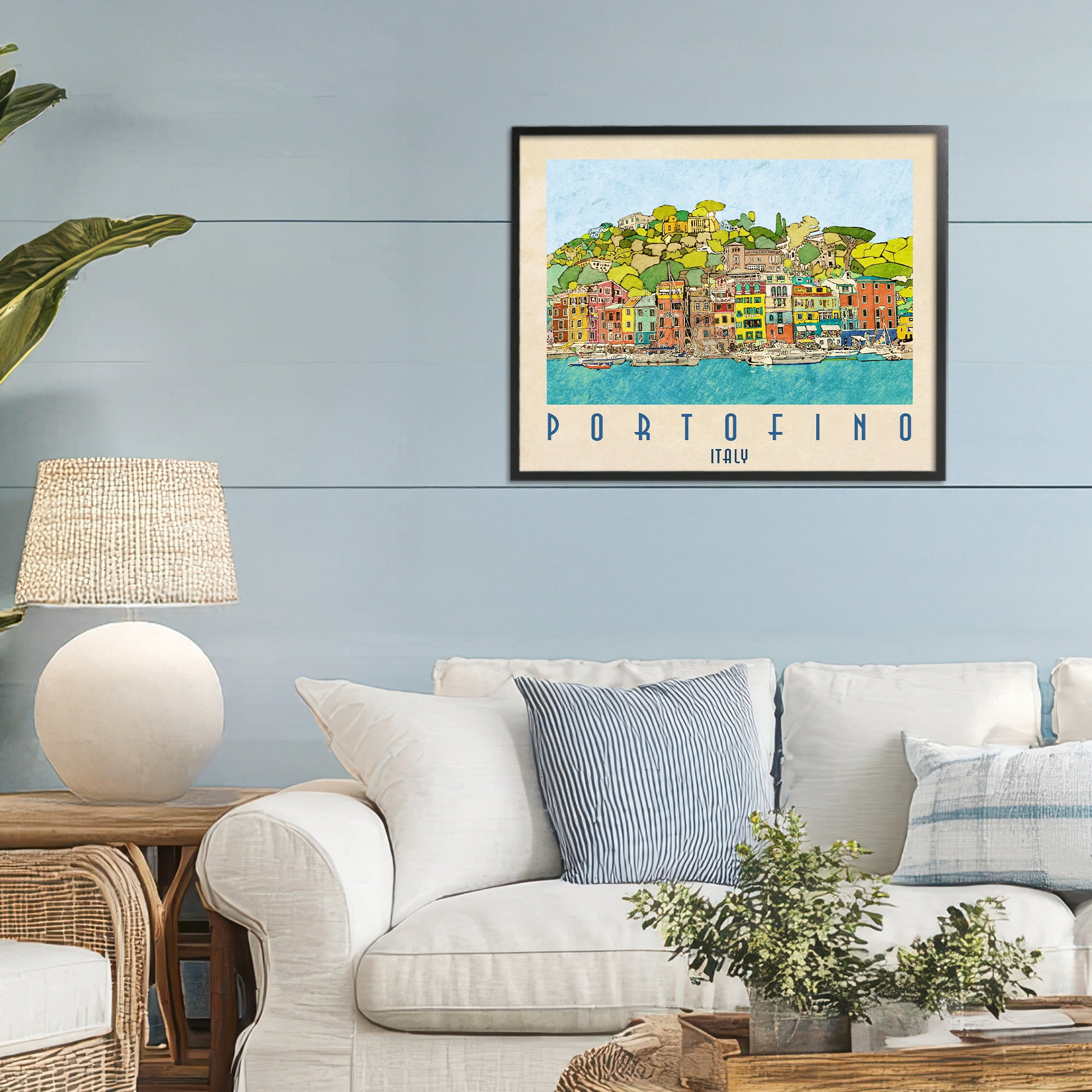 Stupell Industries Portofino Architecture Poster Black Framed Giclee Art, design by Ynon Mabat