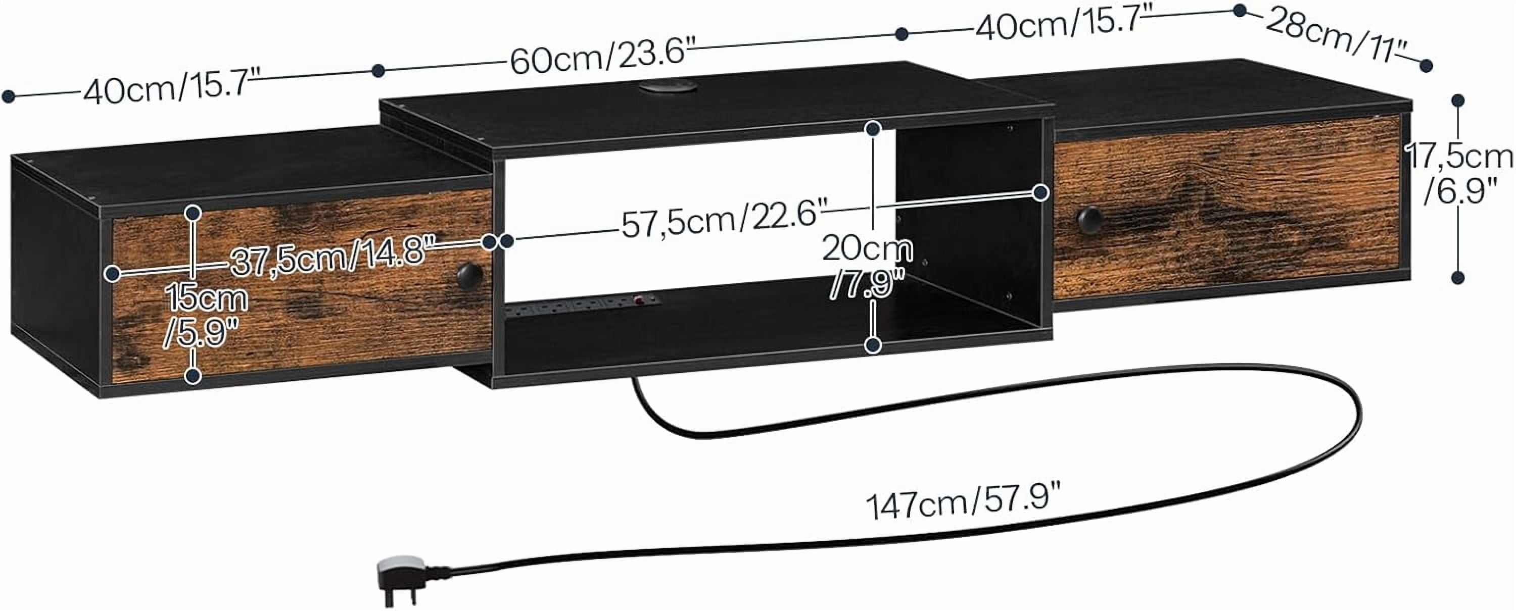 55" Floating TV Stand with Power Outlet, Modern Wall Mounted Media Console Shelf Cabinet for Under TV Storage, Entertainment Center, Living Room, Bedroom, Rustic Brown and Black BF11DS01