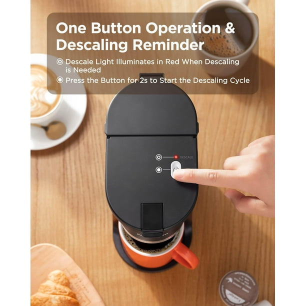 Sboly Mini Single Serve Coffee Maker Instant Coffee Maker One Cup for K Cup Ground Coffee 6 to 12 oz Brew Sizes Capsule Coffee Machine with Water Window and Descaling Reminder