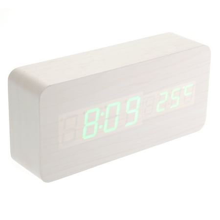 LED Alarm Clock with Temperature Wooden Date Display Voice Control Bamboo 13 -12