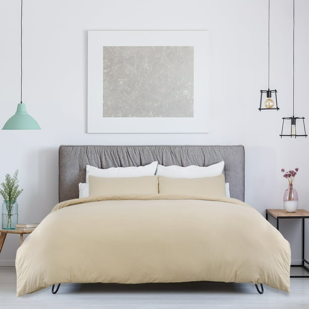 3Piece Solid Color Duvet Cover Pillowcases Bedding Set Khaki Queen