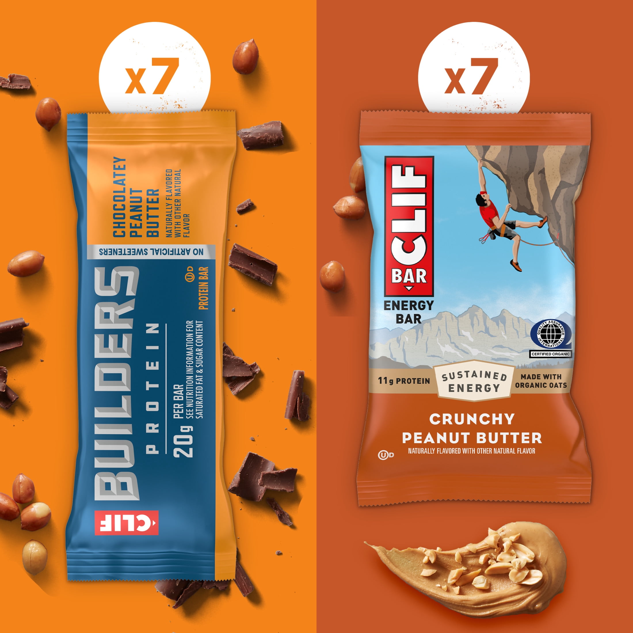CLIF BAR Energy Bars and CLIF BUILDERS Plant Based Protein Bars, Peanut Butter Variety Pack, 14ct