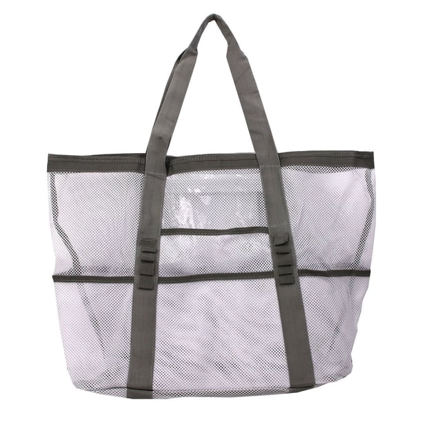 Bolso de playa de malla grande, 43 x 20 x 39 cm, nailon resistente a la arena, múltiples bolsillos, para guardar toallas y chanclas, bolso de viaje