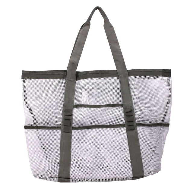 Bolso de playa de malla grande, 43 x 20 x 39 cm, nailon resistente a la arena, múltiples bolsillos, para guardar toallas y chanclas, bolso de viaje