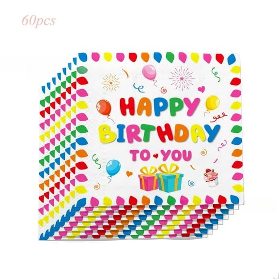 Happy Birthday Napkins 60pcs Disposable Color Balloon Napkins for Party Decoration(Fold 6.5in)