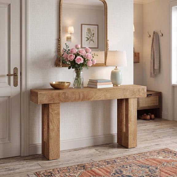 63-Inch Long Console Table for Entryway, Farmhouse Narrow Sofa Table Behind The Couch with Storage for Hallway, Living Room, Foyer, Entrance, Burnt Wood Finish
