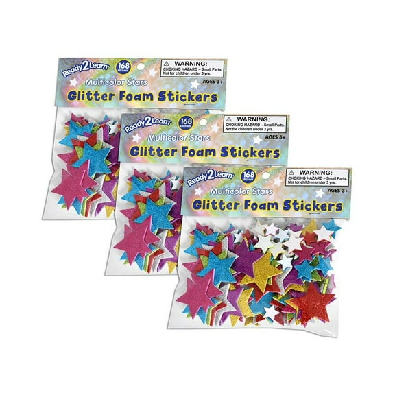 READY 2 LEARN Glitter Foam Stickers - Stars - Multicolor, 168 Per Pack, 3 Packs
