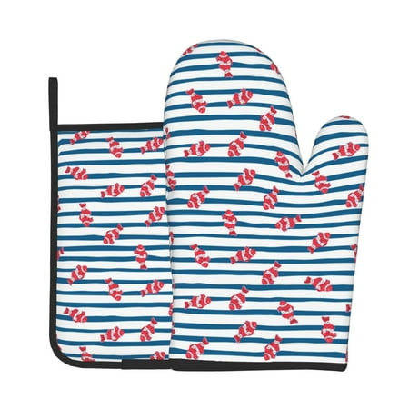 

Tebeau Clown Fish Print Oven Mitts and Pan Racks 2-Piece Set Kitchen Oven Mitts and Pan Racks Heat Resistant 500 °F for Baking and Cooking