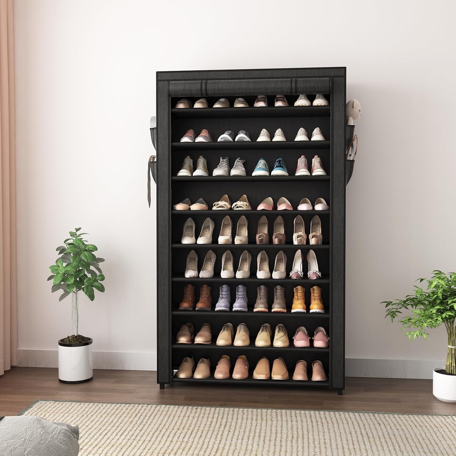 10-Tier Vertical Shoe Rack Storage with Cover, Holds up to 40 Pairs of Shoes, 40 Count, 1 Pack