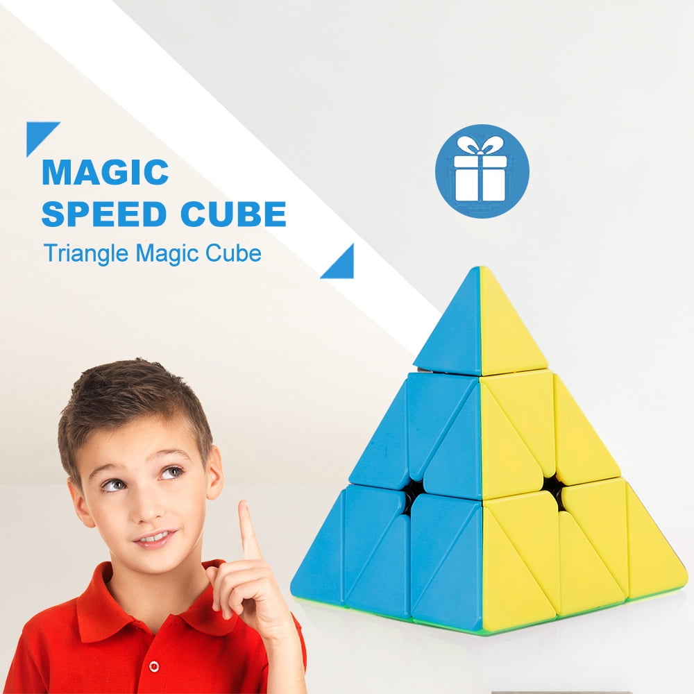 Magic Cube Pyramid Speed Triangle Carbon Fiber Stickerless Twisty Puzzle Kids 