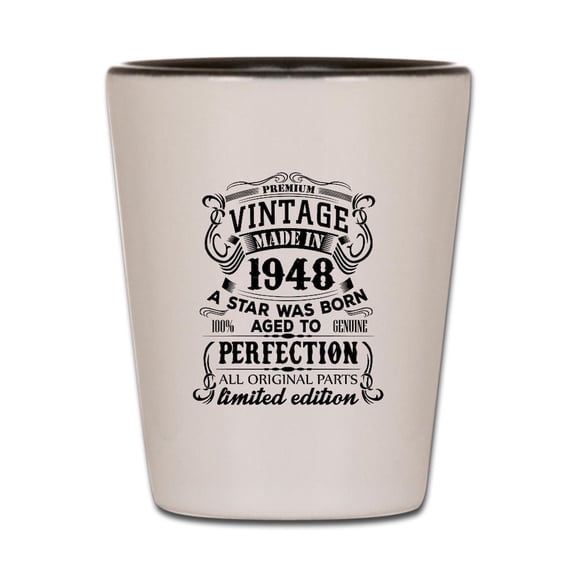 CafePress - Vintage 1948 - White/Black Shot Glass, Unique and Funny Shot Glass