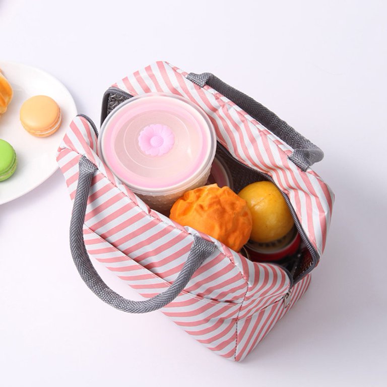 Lunch Bag Insulated Cold Stripe Picnic Carry Case Thermal Portable Lunch  Box Bento Pouch Lunch Container Food Storage Bags-Pink 