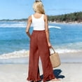 thumbnail image 5 of Lumtrix Linen Pants Women Wide Leg Ruffle Hem Palazzo Pants Elastic High Waisted Flowy Beach Vacation Trousers with Pockets Red XL, 5 of 5