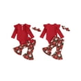 thumbnail image 2 of Baby Toddler Girl Christmas Outfit, 0 3 6 12 18 Months Ruffle Long Sleeve Ribbed Romper Santa Claus Print Plaid Flare Pants Headband 3 Piece Clothing Set, 2 of 9