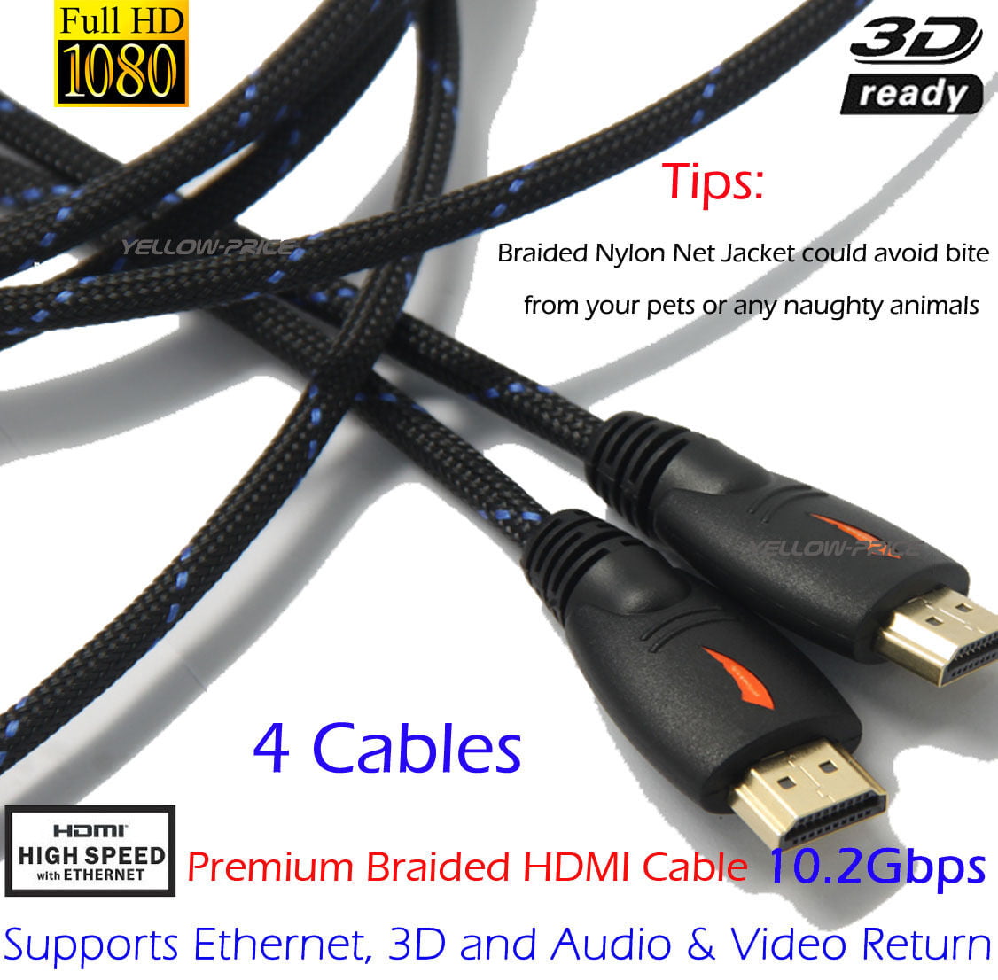 Ray-Up High Quality HDMI to HDMI cable with Nylon net M//M For 1080P and 3D Support 3ft