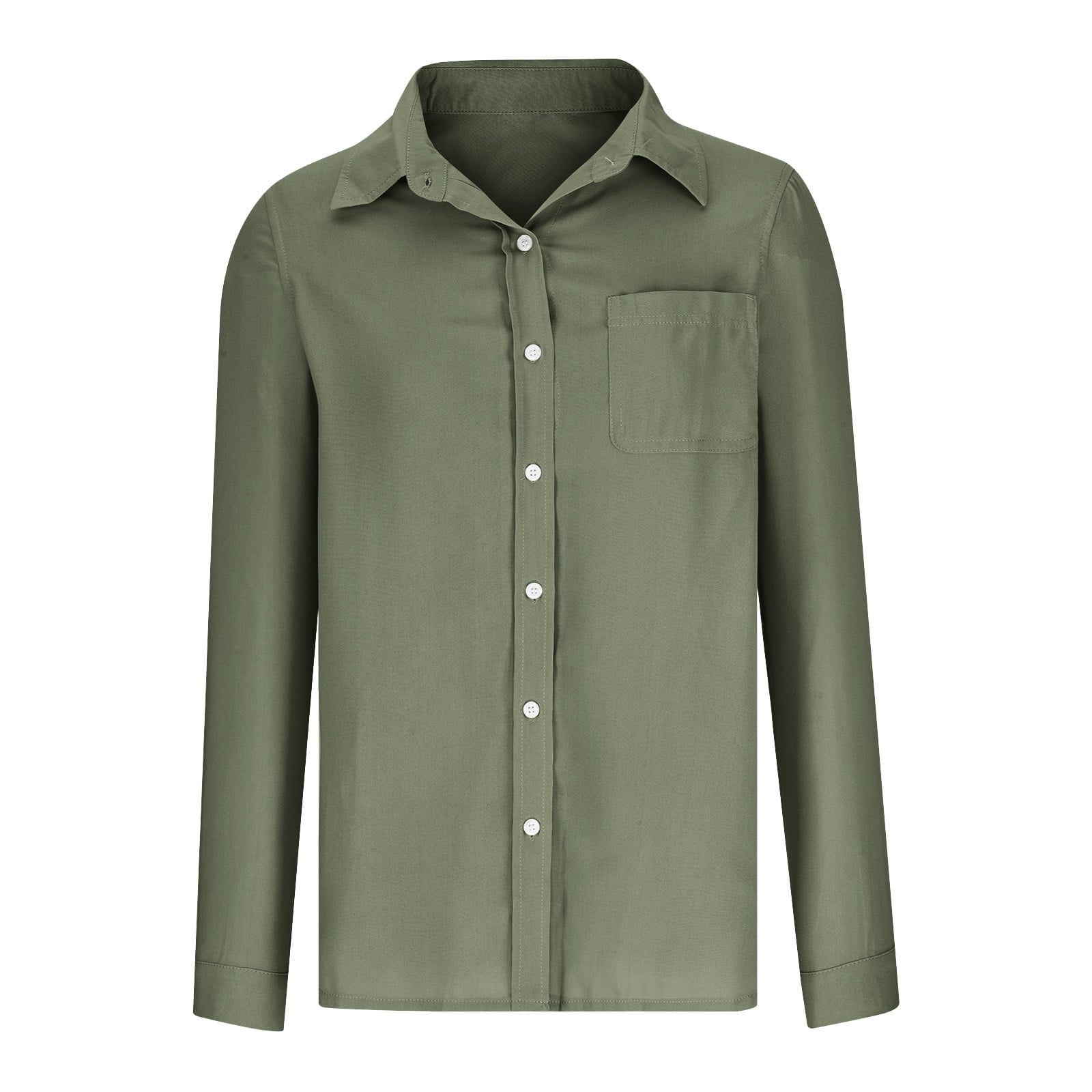 AherBiu Womens Cotton Linen Shirts Blouse Open Front Button Lapel V Neck Long Sleeve Solid Basic Fall Tops