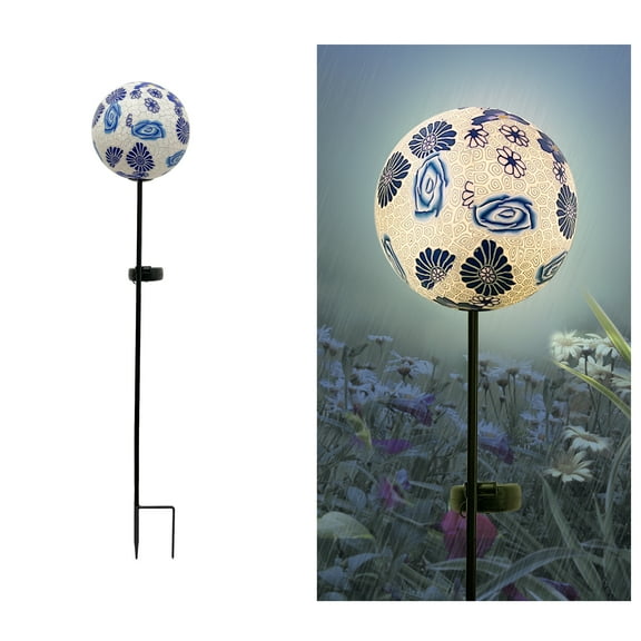 Blue Paper Mache Ball Solar Stake Light