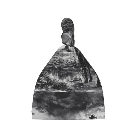 Balery 60s Black White Western Cowboy Pattern Baby Beanie, Knotted Baby Hat, Infant Hat, Newborn Beanie, Adjustable Beanie, Baby Cap, Newborn Headwear