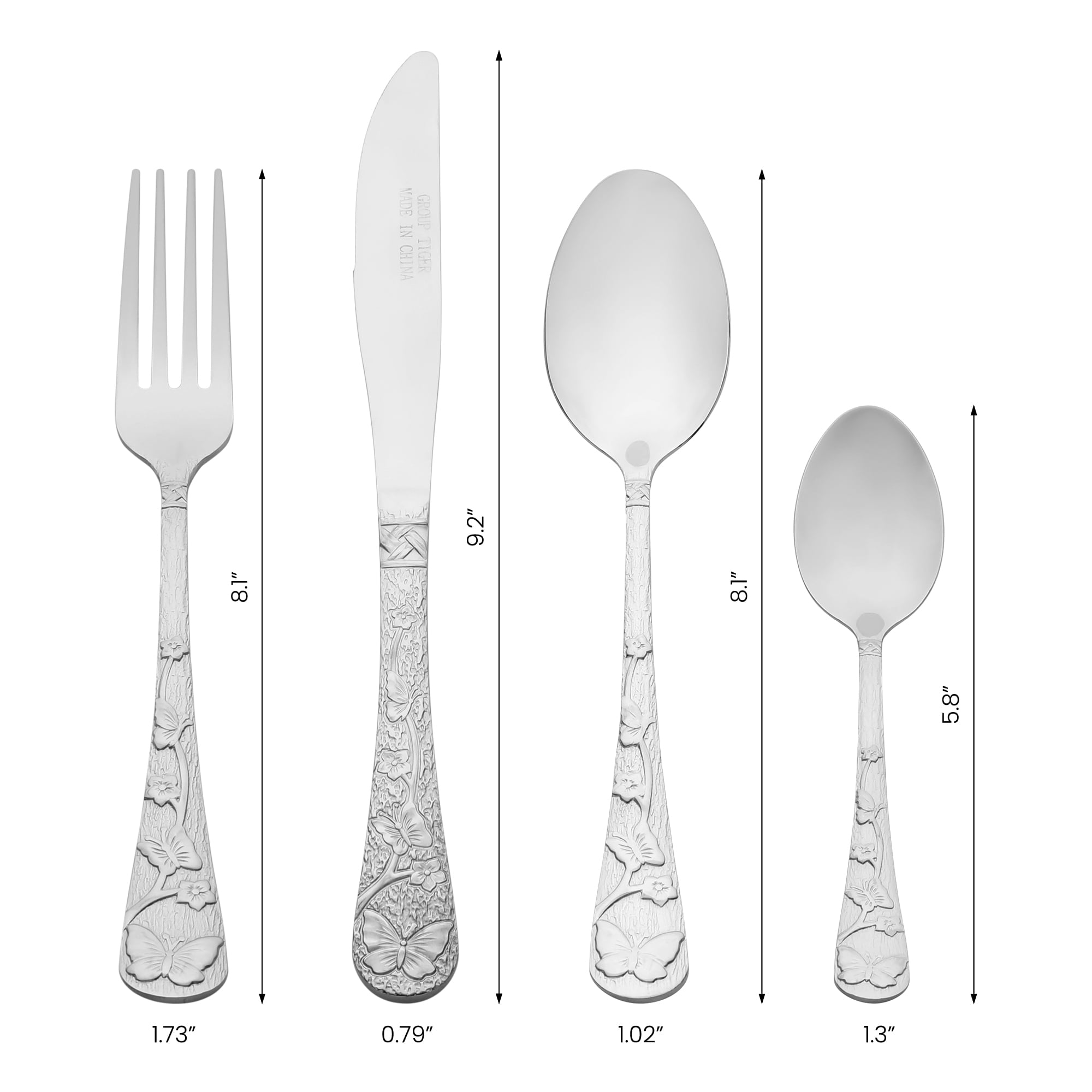 Unique Bargains 4 Piece Silverware Set Stainless Steel Floral Flatware Silver 4