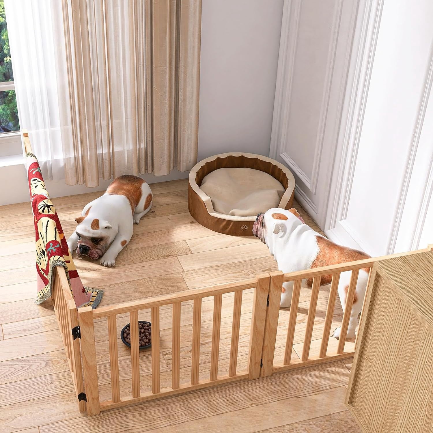 Paint-Free Wooden Freestanding Dog Gates for The House,Doorways, Stairs,Wood Dog Fences Indoor Pet Gate,Step Over Fence-4 Panel H:16.9"