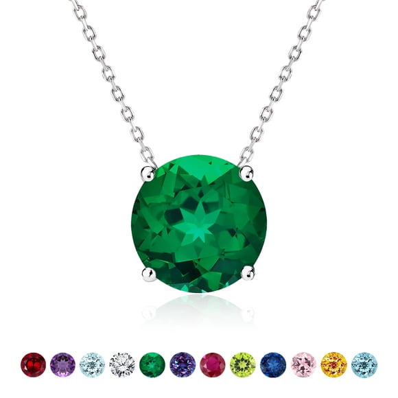 JeenMata 2 Carat Emerald - May Birthstone Solitaire Pendant Necklace in 18K White Gold Plated, Female, Adult