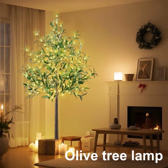 GLUAAE 6ft 300 LED Lighted Olive Tree - Artificial Faux Plant with Warm White Fairy Lights for Indoor/Outdoor Home, Party, Wedding Decoration