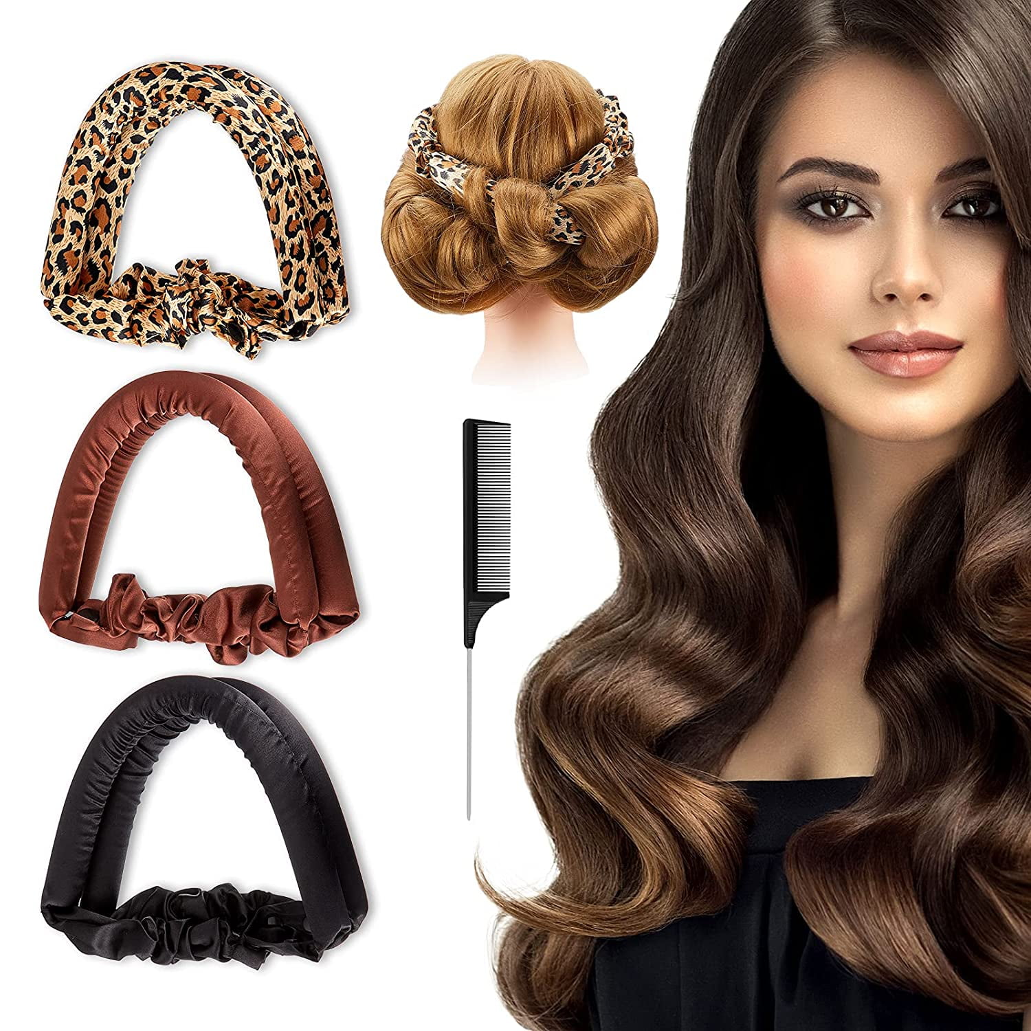 5 Pieces Heatless Hair Curlers Styling Kit for Long Hair, Heatless Curl Ribbon, No Heat Curling Headband, Non-Heating Curling Hair Band, DIY Curly Hair Styling Tools with Tip-Tail Comb, Hair Clip | 5 Pieces Heatless Hair Curlers Styling Kit for Long Hair, Heatless Curl Ribbon, No Heat Curling Headband, Non-Heating Curling Hair Band, DIY Curly Hair Styling Tools with Tip-Tail Comb, Hair Clip |