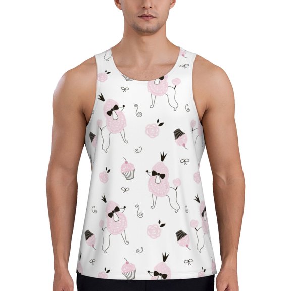 Easygdp Cute Poodle Dog Men's Tank Top, Sleeveless Muscle T Shirts, Breathable, Quick-Dry, Loose for Gym, Running, Fitness - Small