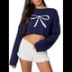 thumbnail image 1 of Suéteres de Larga de Otoño para Mujer, Modernos, con Cuello Redondo, Informales, Bonitos, de Punto Grueso. Azul Marino M, 1 of 10