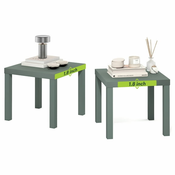 Furinno CLASSIC Side Table Set of 2, Square End Table, Night Stand with 1.8" Thick Tabletop, Nightstand, Bedside Table, for Living Room, Bedroom, Sage Green