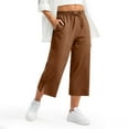 thumbnail image 2 of Frostluinai Wide Leg Capri Pants Womens Elastic Waist Drawstring Capris Solid Color Split Hem Cropped Pants Baggy Athletic Joggers with Pocket, 2 of 9