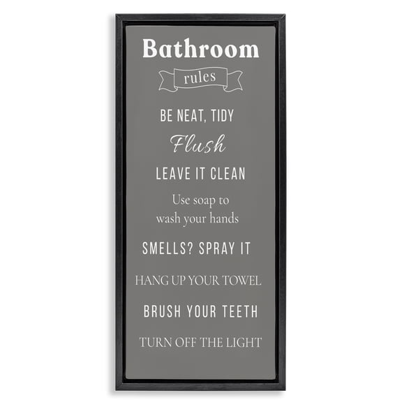 Stupell Industries Bathroom Rules Reminders Black Framed Floater Canvas Wall Art, design by Julia Frost